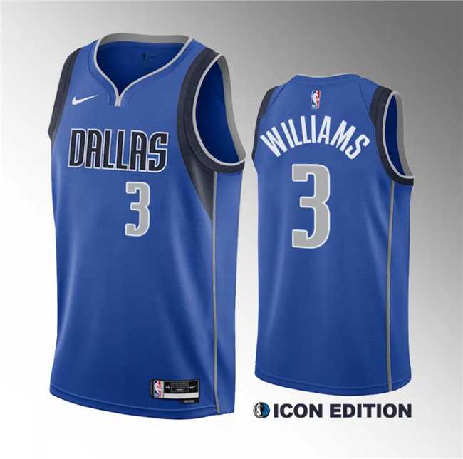 Mens Dallas Mavericks #3 Grant Williams Blue Icon Edition Stitched Basketball Jersey Dzhi